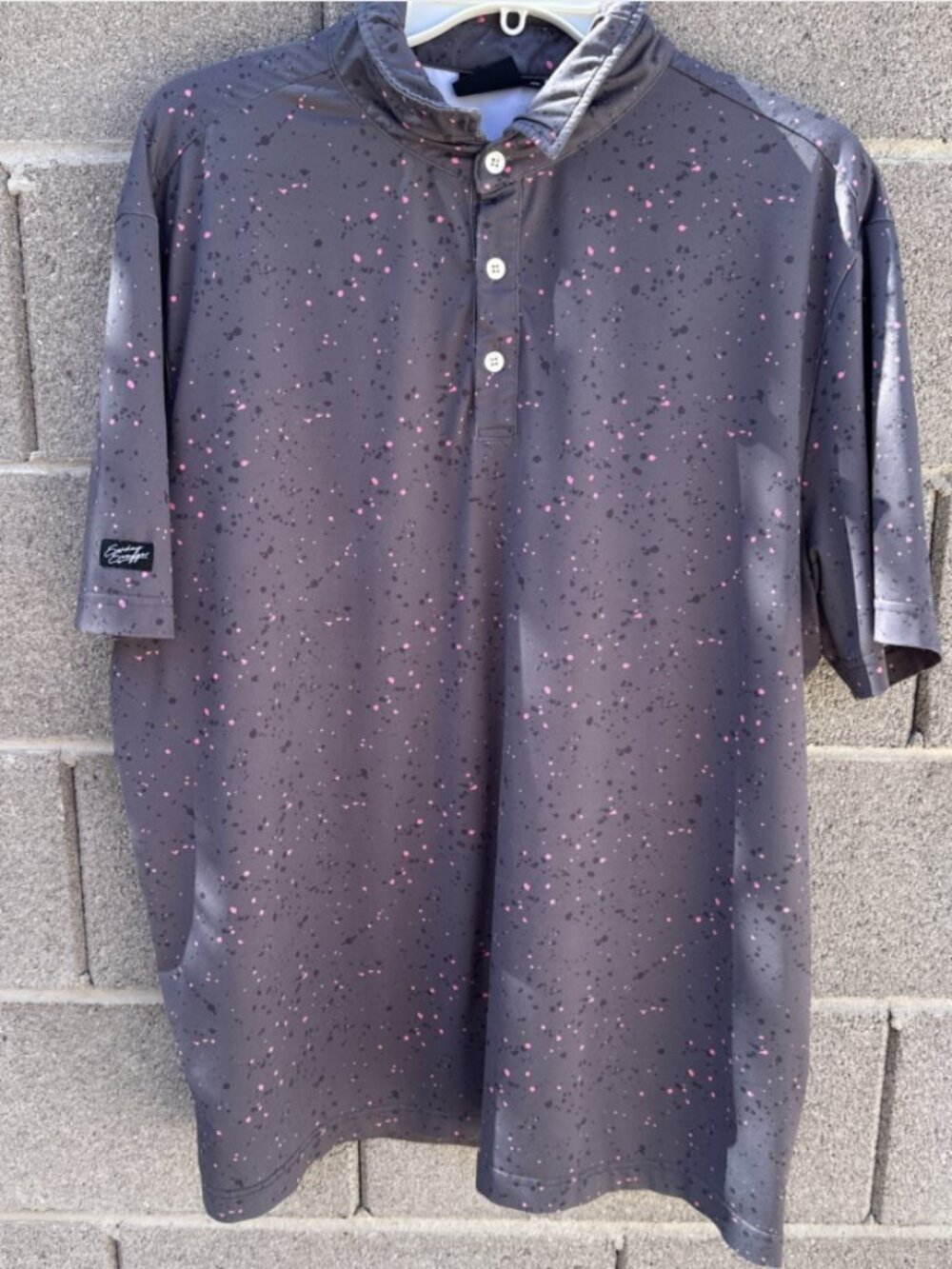 Sunday Swagger Golf Polo Shirt Mens XL Grey Pink Paint Splatter Performance